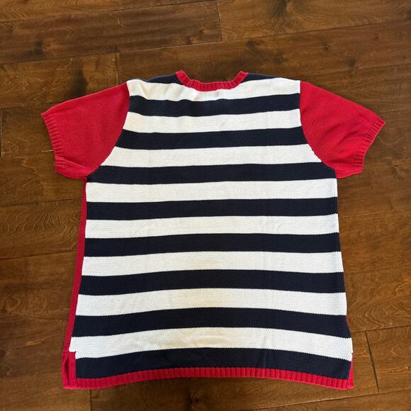 VTG Quacker Factory L / XL Sweater Knit Shirt USA Flag Short Sleeve Grandma - Picture 9 of 9